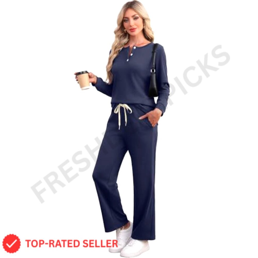 Button Down Lounge Set Soft Polyester Blend Wide … - image 2